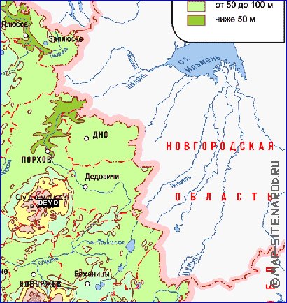 Physique carte de Oblast de Pskov