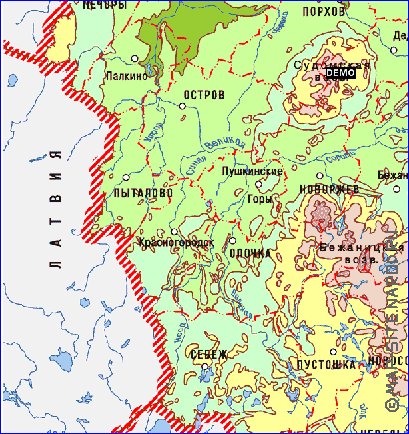 Physique carte de Oblast de Pskov