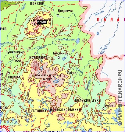 Fisica mapa de Oblast de Pskov