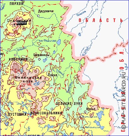 Physique carte de Oblast de Pskov