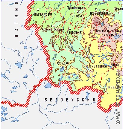 Physique carte de Oblast de Pskov