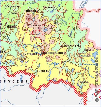 Physique carte de Oblast de Pskov