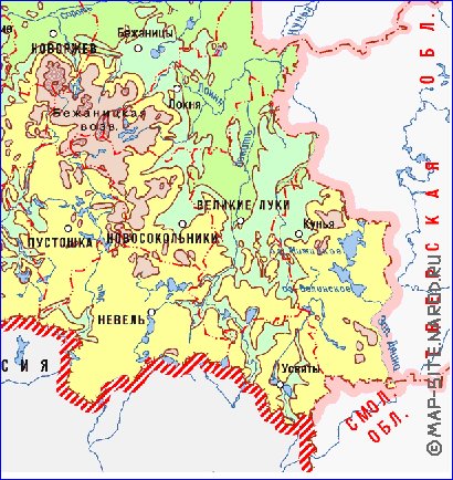 Physique carte de Oblast de Pskov