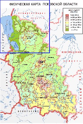 Physique carte de Oblast de Pskov