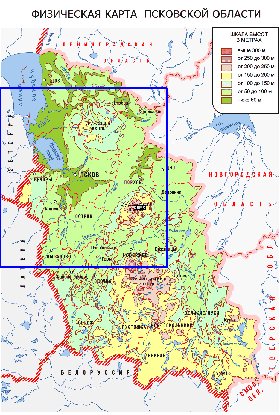 Physique carte de Oblast de Pskov