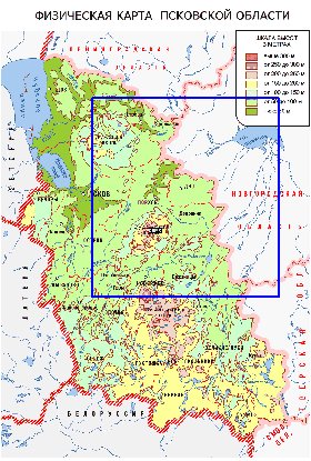 Physique carte de Oblast de Pskov