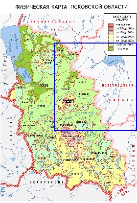 Physique carte de Oblast de Pskov