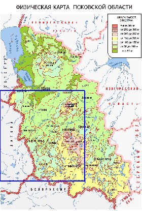 Physique carte de Oblast de Pskov