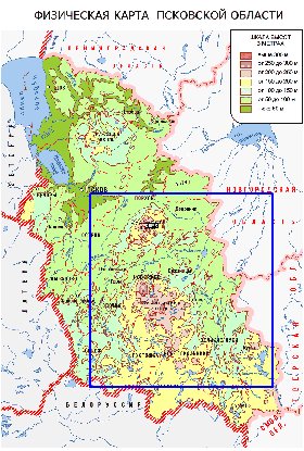 Fisica mapa de Oblast de Pskov