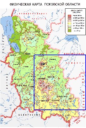 Physique carte de Oblast de Pskov