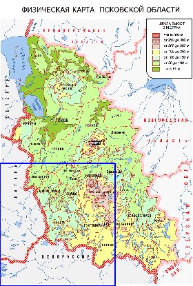 Physique carte de Oblast de Pskov