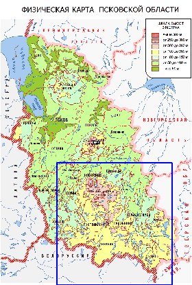 Physique carte de Oblast de Pskov