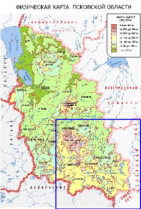 Physique carte de Oblast de Pskov