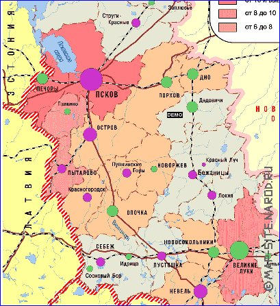 mapa de de densidade populacional Oblast de Pskov