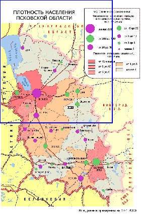 mapa de de densidade populacional Oblast de Pskov