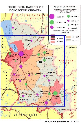 mapa de de densidade populacional Oblast de Pskov