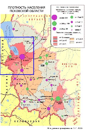 mapa de de densidade populacional Oblast de Pskov