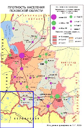 mapa de de densidade populacional Oblast de Pskov