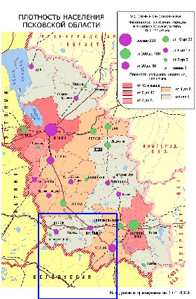 mapa de de densidade populacional Oblast de Pskov