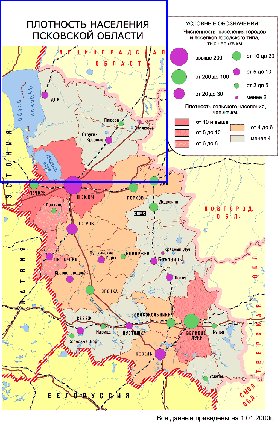 mapa de de densidade populacional Oblast de Pskov