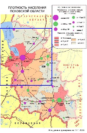 mapa de de densidade populacional Oblast de Pskov