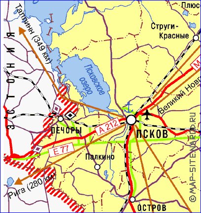 Transporte mapa de Oblast de Pskov