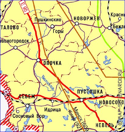 Transporte mapa de Oblast de Pskov