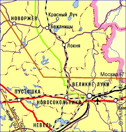 Transporte mapa de Oblast de Pskov