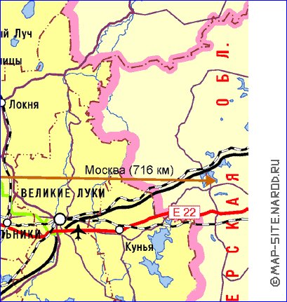 Transporte mapa de Oblast de Pskov