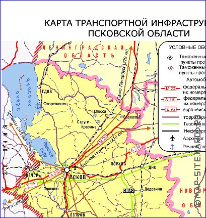 Transporte mapa de Oblast de Pskov