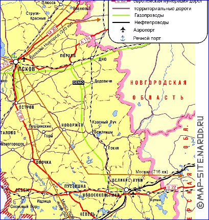 Transporte mapa de Oblast de Pskov