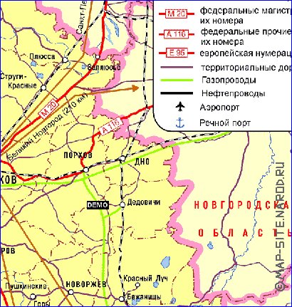 Transporte mapa de Oblast de Pskov