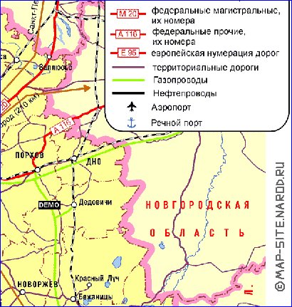 Transporte mapa de Oblast de Pskov