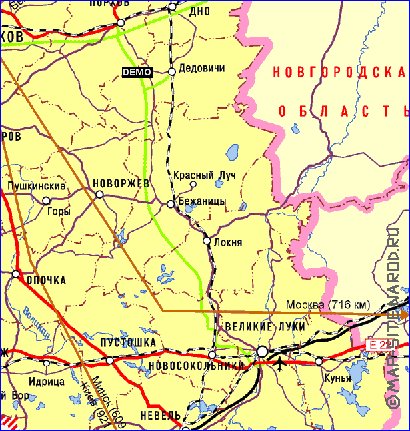 Transporte mapa de Oblast de Pskov