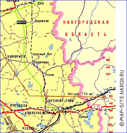 Transporte mapa de Oblast de Pskov