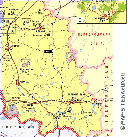 Turismo mapa de Oblast de Pskov