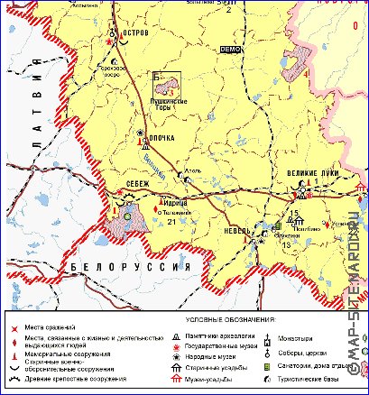 Turismo mapa de Oblast de Pskov