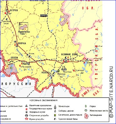 Turismo mapa de Oblast de Pskov