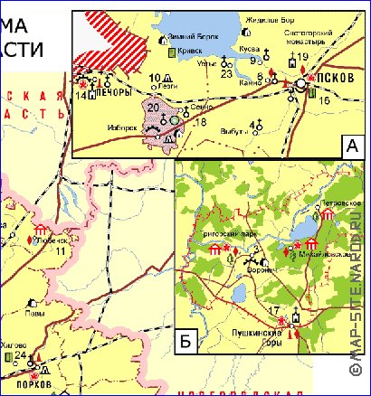 Turismo mapa de Oblast de Pskov