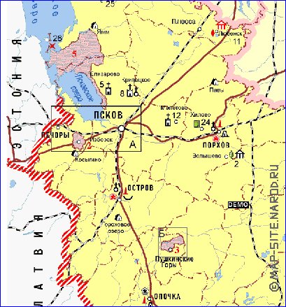 Turismo mapa de Oblast de Pskov