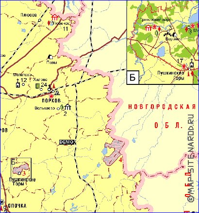 Touristique carte de Oblast de Pskov