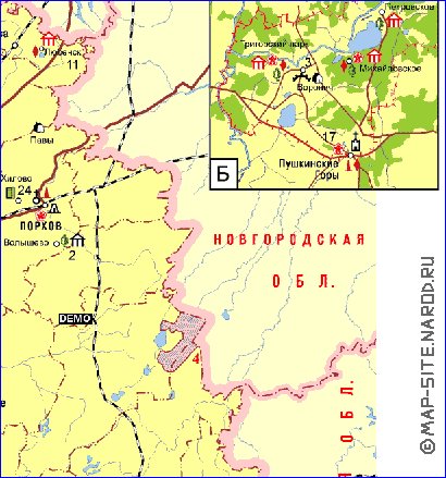 Touristique carte de Oblast de Pskov