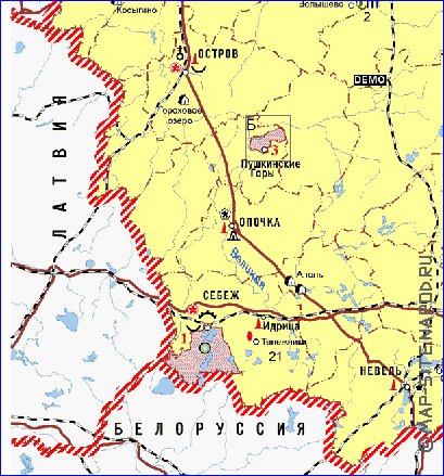 Turismo mapa de Oblast de Pskov