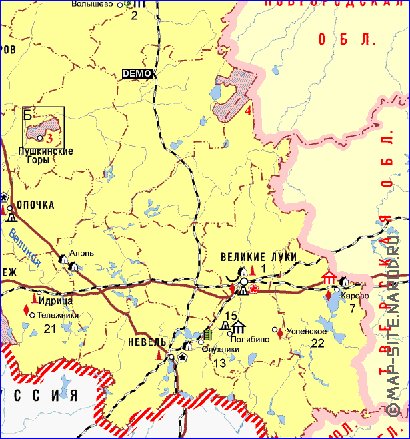 Turismo mapa de Oblast de Pskov