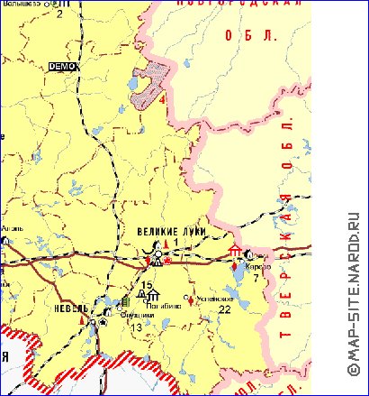 Touristique carte de Oblast de Pskov